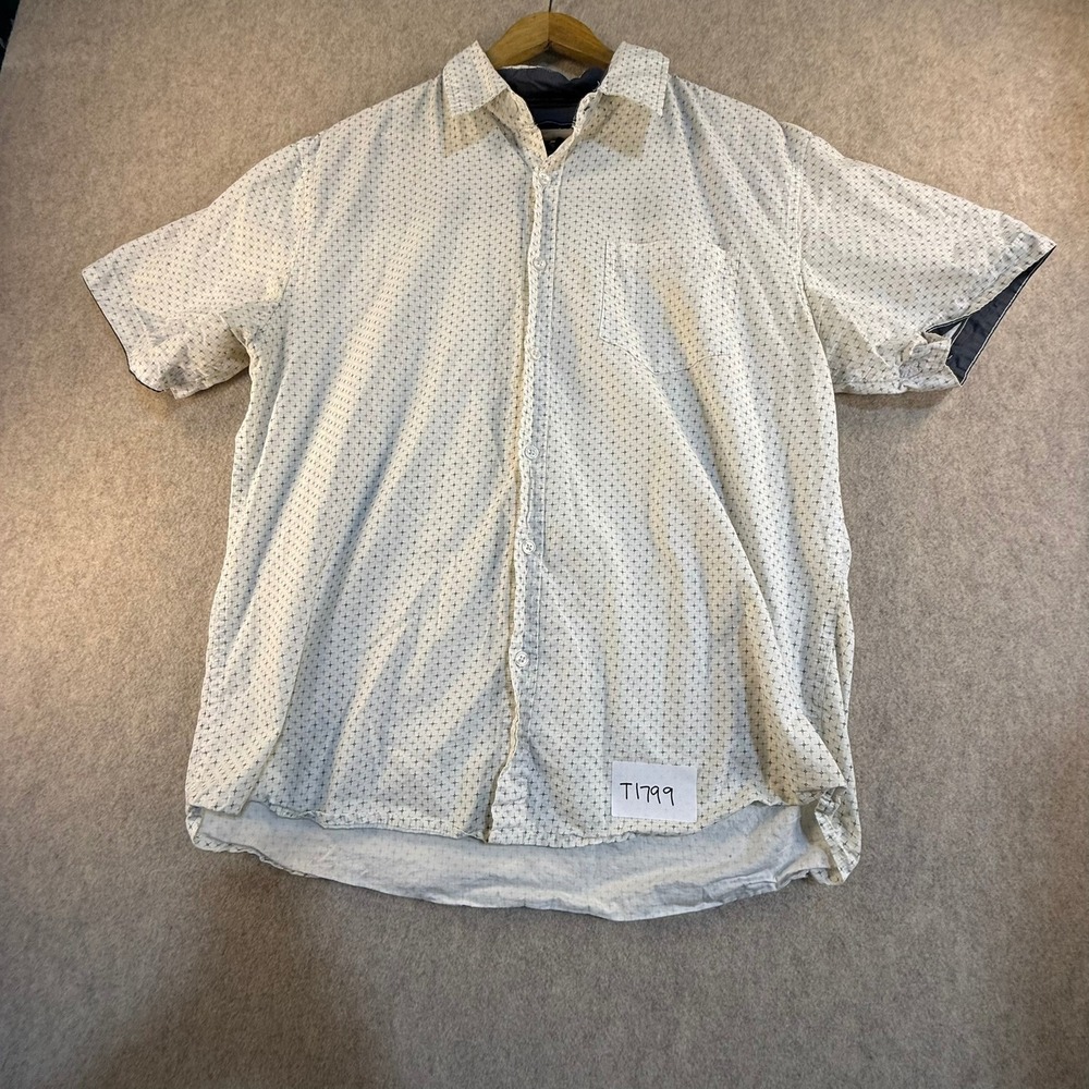 Coastal Mens White Geometric Diamond Print‎ Short Sleeve Button Down Shirt Large